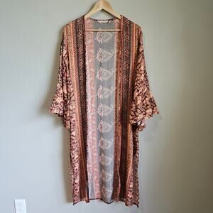Soft Surroundings Kimono Womens S Metallic Floral Boho Duster Cardigan